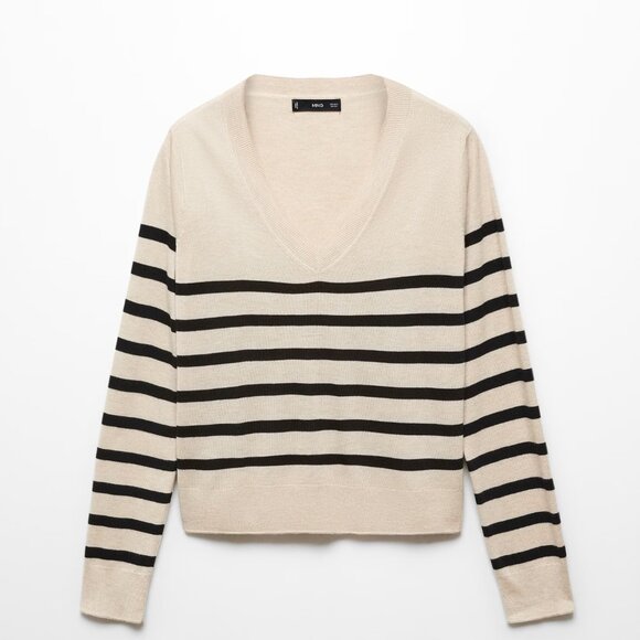 Mango Beige/Black Striped Fine-Knit Sweater/NWT/XXL - Picture 1 of 16